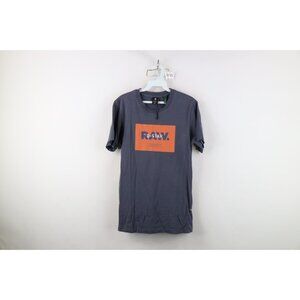 Deadstock G Star Raw Mens Size XS Spell Out Box Logo T-Shirt Steel Blue Cotton